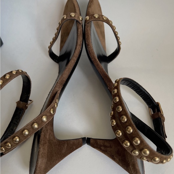 Saint Laurent Women's Kiki Studded Strap Mid-Heel Sandals - Picture 4 of 10